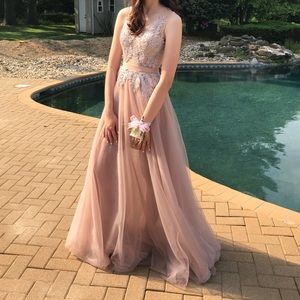 Camille La Vie light pink backless blush gown